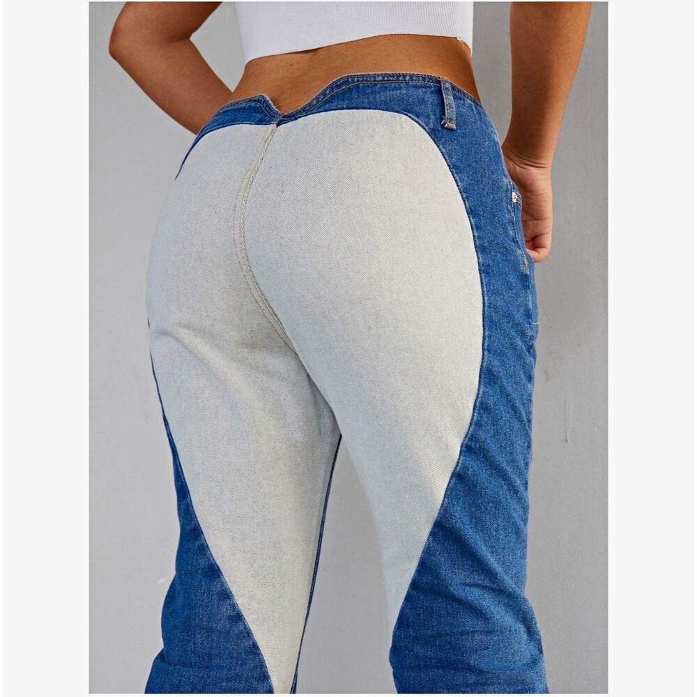 Revice Womenโs Wide-Leg Jeans Blue/White Heart Back Panel Denim Sz 25